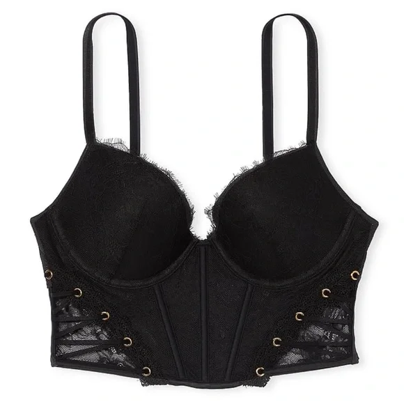 Victoria secret rose lace grommets push up corset top